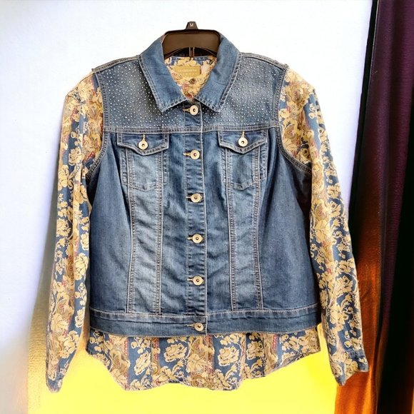 Vintage 90’s Liz Claiborne Lizwear Denim Paisley Floral Women's Blouse Sz M - Picture 3 of 9